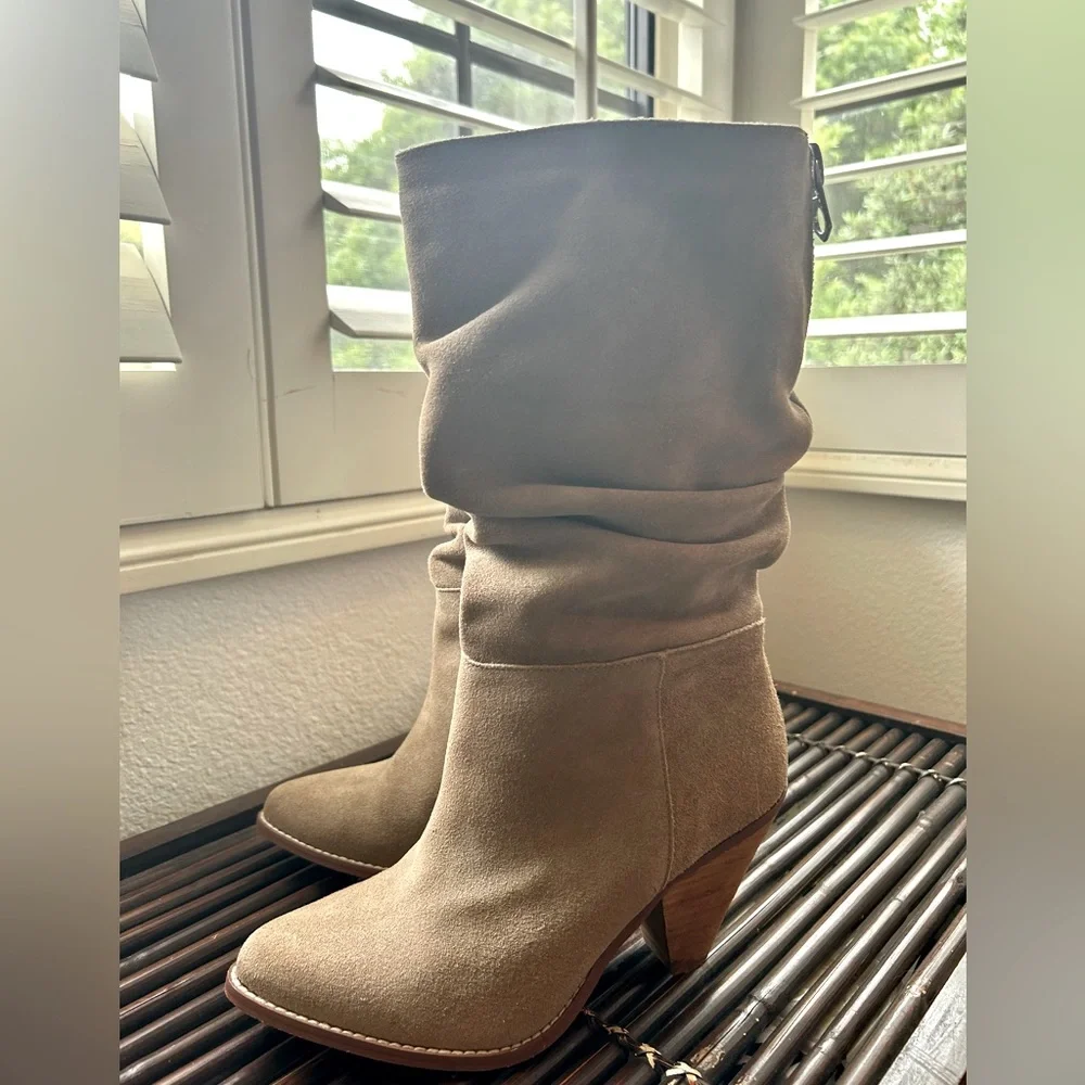 Chinese Laundry Slouchy Mid-Calf Heeled Boots in Taupe - Picture 2 of 6